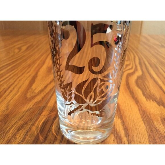 25th Wedding Anniversary Tumbler Drink Glass‎ Silver Rim Frosted Floral Vtg - Picture 2 of 9